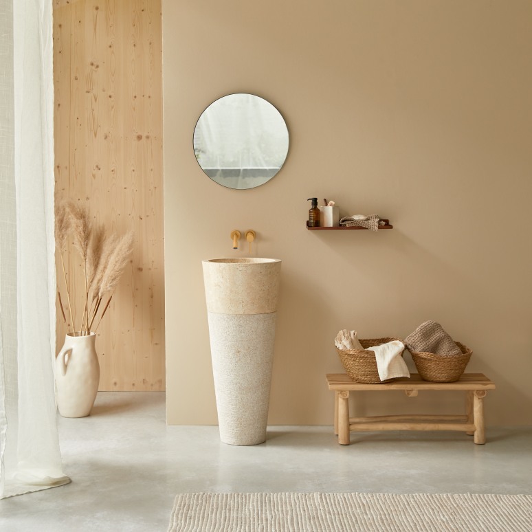 Koni - Lavabo a colonna in marmo cream